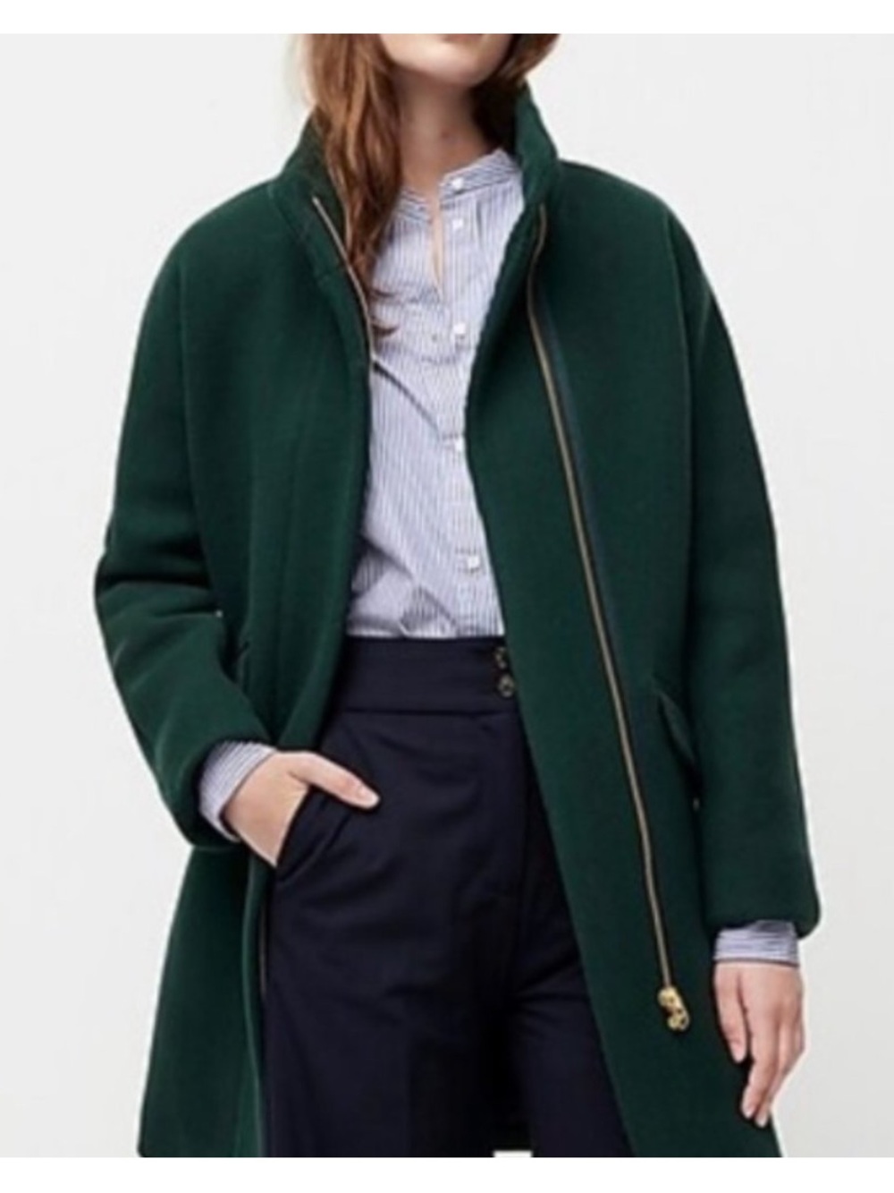 J. Crew Italian Stadium Cloth Wool Coat Forest Green Funnel Neck 18 Nello Gori